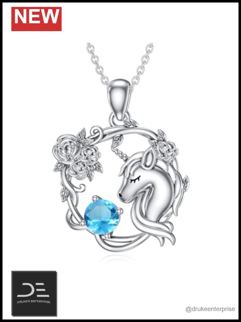 Natural Topaz Unicorn Pendant Necklace 925 Sterling Silver